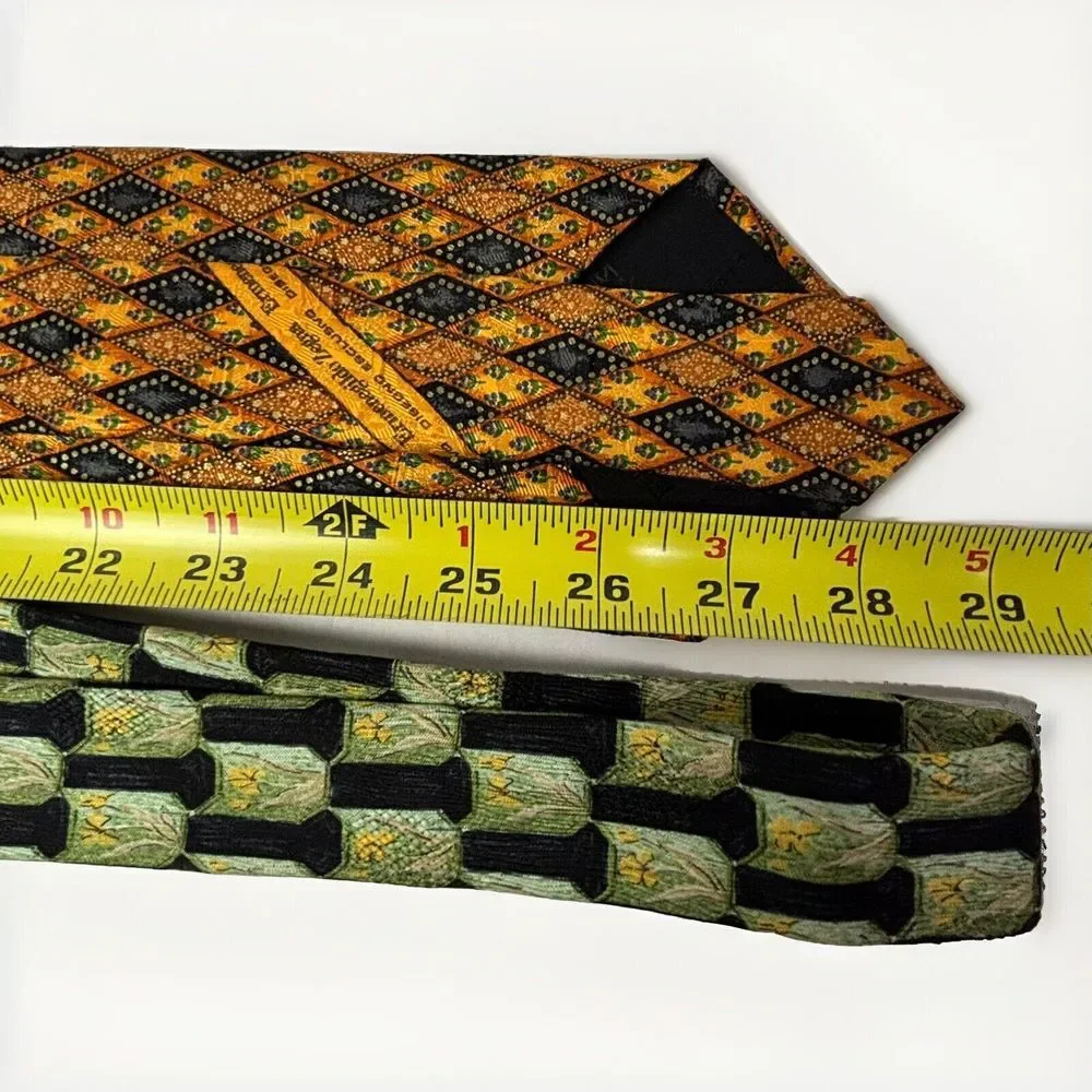 2 VTG ERMENEGILDO ZEGNA 100% Silk  Ties ITALY Designer Diamond Floral LOT EUC‎